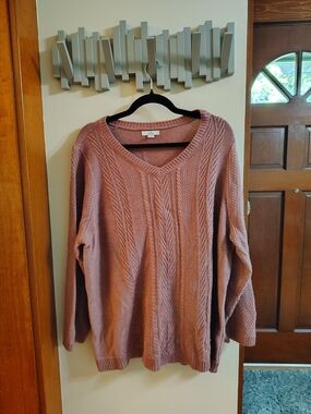 croft & barrow Dusty Rose Cable Knit V-Neck Sweater